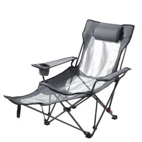 Reclining Camping Chair, 4 Adjustable Positions, Portable Folding Lounger for Adults, Mesh Beach Chair with Headrest & Foot Rest, Supports 220 lbs