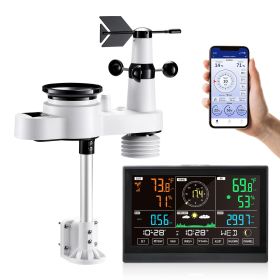 5-in-1 Wi-Fi Weather Station, 7.5-Inch VA Display, Wireless Solar Powered Outdoor Sensor, Rain Gauge, Indoor Outdoor for Weather Forecast