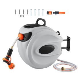 Retractable Hose Reel, 100 ft x 1/2 inch, 180° Swivel Bracket Wall-Mounted, Garden Water Hose Reel with 9-Pattern Nozzle, Automatic Rewind