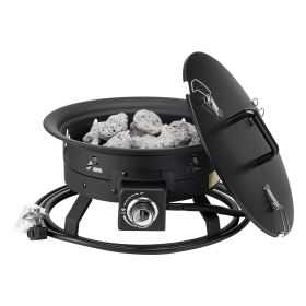 Propane Fire Pit, 19-Inch Diameter Outdoor Portable Gas Fire Pit with Cover & Lava Rocks, Adjustable Flame Height Camping Firepit for Heating