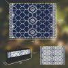 Reversible Outdoor Rug Carpet with LED Lights, 12' x 9' PP Straw Rug with Carry Bag and Ground Stakes