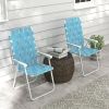 Patio Folding Chairs Set of 2 Blue with Armrests Classic Outdoor Camping Portable Lawn Chairs for Comfort