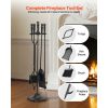 Fireplace Tool Set, 5 PCS Fire Tool Set and Holder with Five-Prong Stand, Tongs, Ash Shovel, Brush, Fire Place Poker