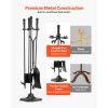 Fireplace Tool Set, 5 PCS Fire Tool Set and Holder with Five-Prong Stand, Tongs, Ash Shovel, Brush, Fire Place Poker